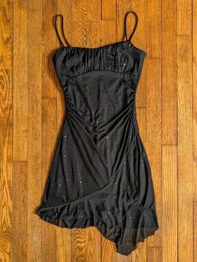 Vintage 90's Y2k Ruby Rox Ruched Black Sequin Formal Party Mini Dress